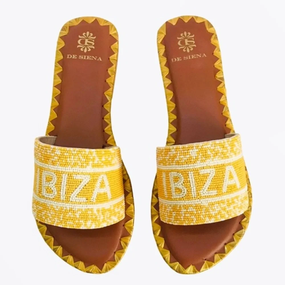 Gorgeous De Siena Ibiza Hand Beaded Sandal - Yellow Size 9 EUC - Picture 1 of 6